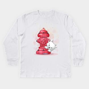 Puppy Red Fire Hydrant Kids Long Sleeve T-Shirt